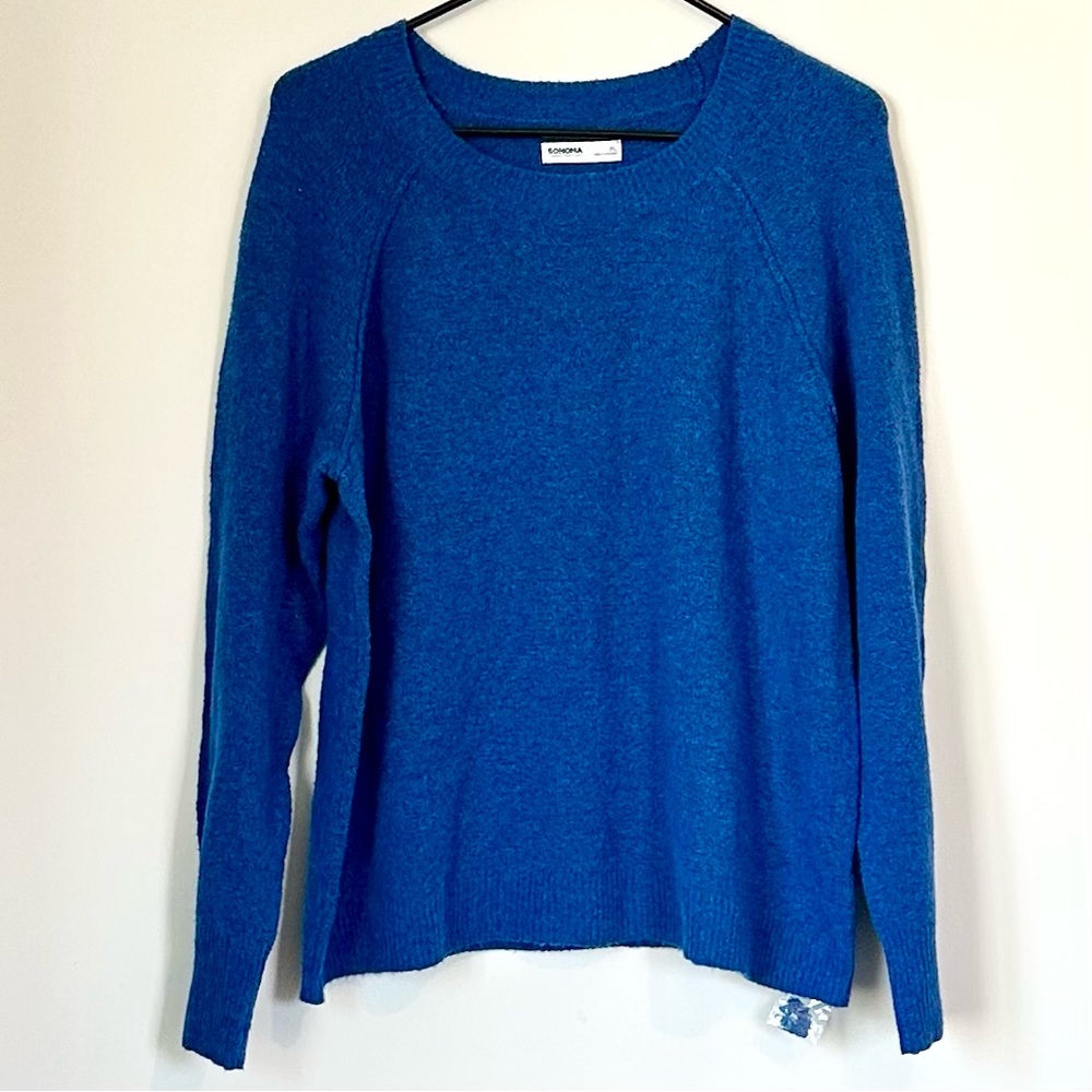 Sonoma Women's Blue Crew Neck Sweater - Size: Petite Large